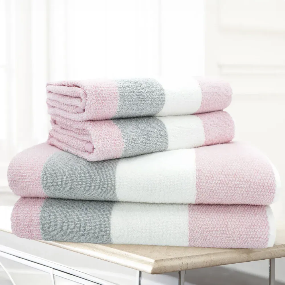 Weston Strip Hand Towel Set of 2 - Pink, Cotton