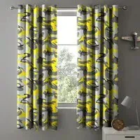 Yellow Camouflage Pencil Pleat Curtains - Yellow