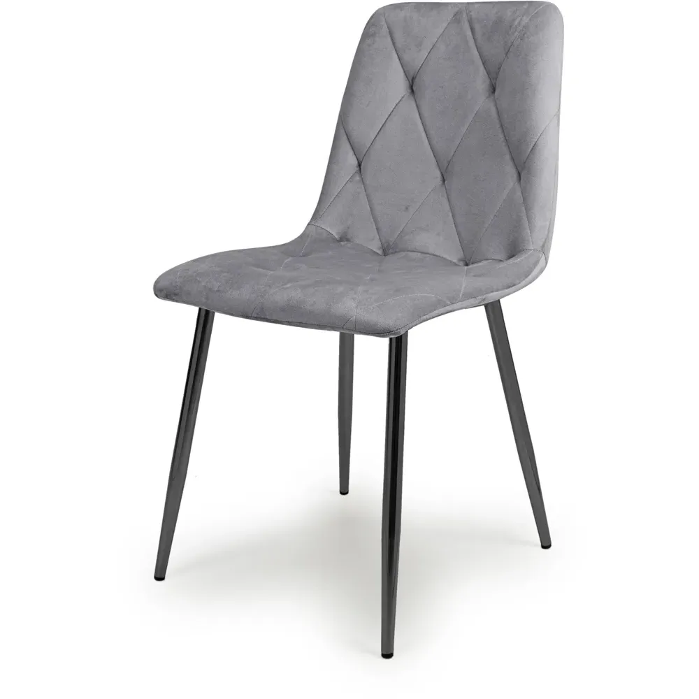 Set of 4 Dining Chairs - Grey, Velvet