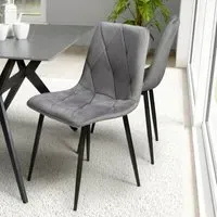 Set of 4 Dining Chairs - Grey, Velvet