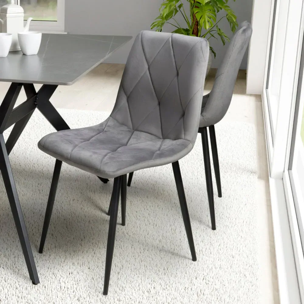 Set of 4 Dining Chairs - Grey, Velvet image