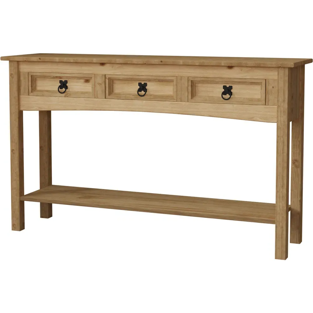 Corona 3 Drawer Console Table with Shelf - Brown, Pine