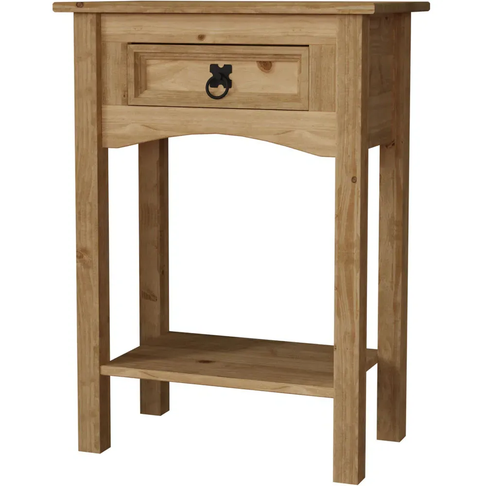 Corona Single Drawer Console Table with Shelf - Brown, Pine