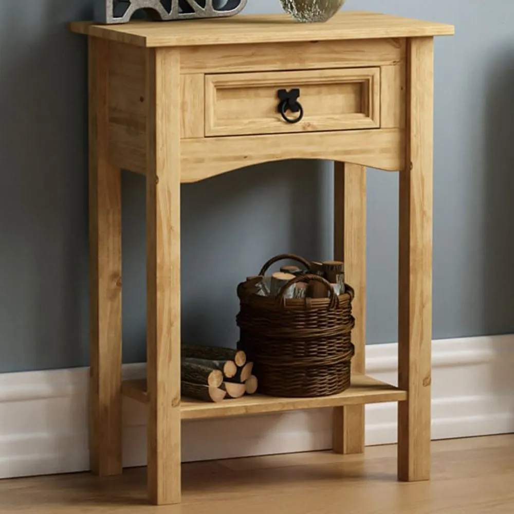 Corona Single Drawer Console Table with Shelf - Brown, Pine image