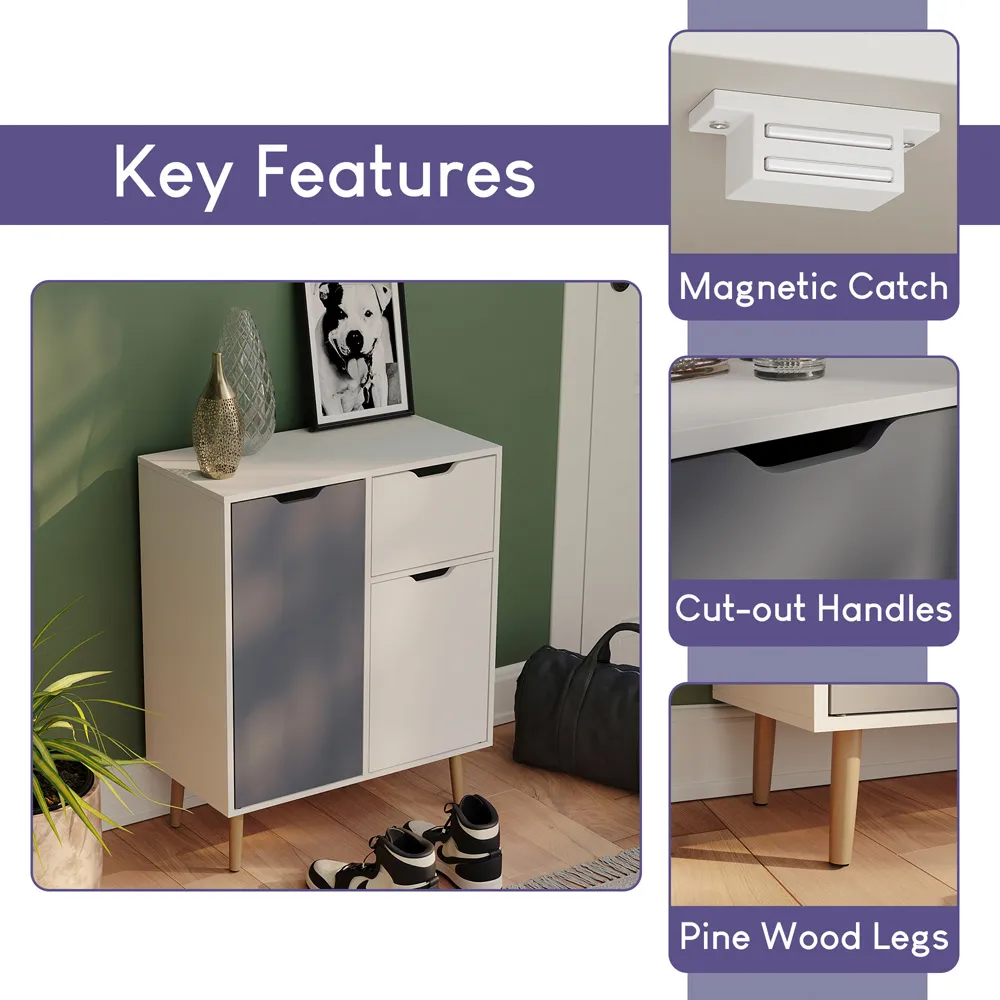 2 Door Single Drawer Sideboard - Grey, White