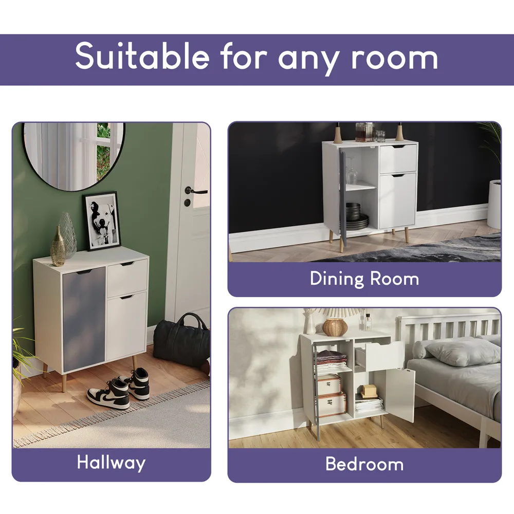 2 Door Single Drawer Sideboard - Grey, White