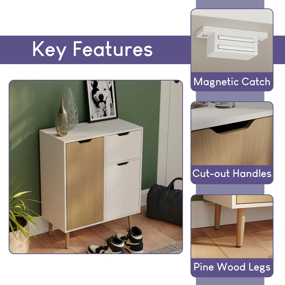 2 Door Single Drawer Sideboard - Oak, White