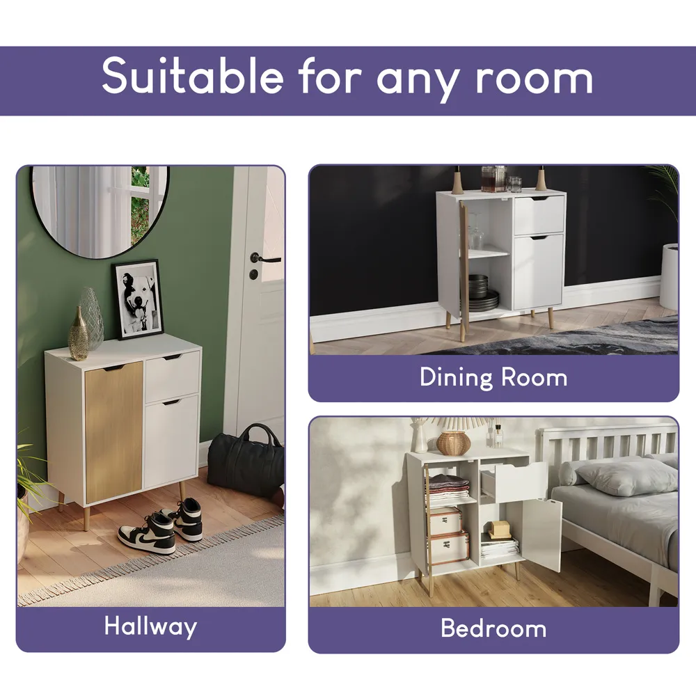 2 Door Single Drawer Sideboard - Oak, White