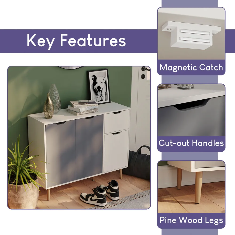 3 Door Single Drawer Sideboard - Grey, White