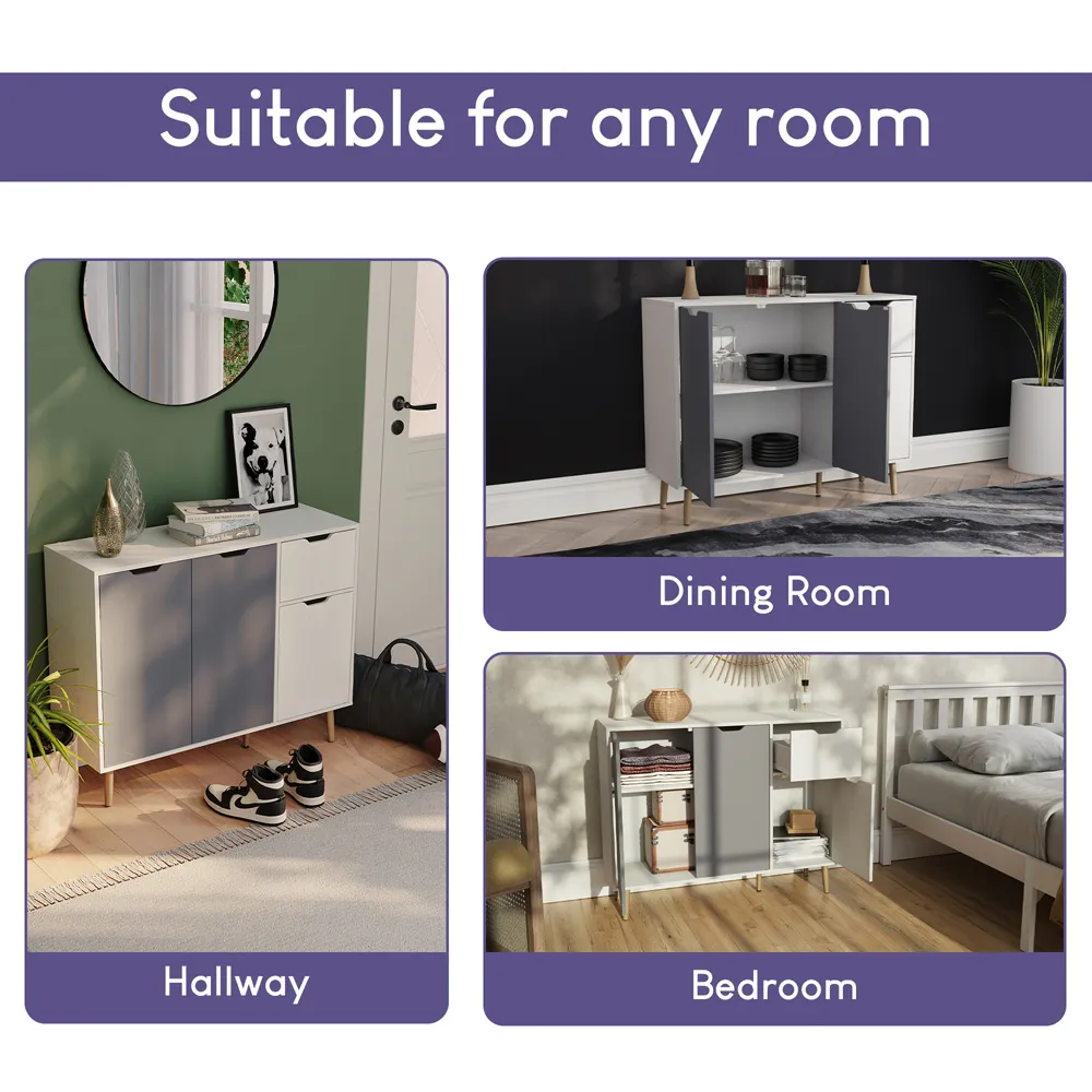 3 Door Single Drawer Sideboard - Grey, White