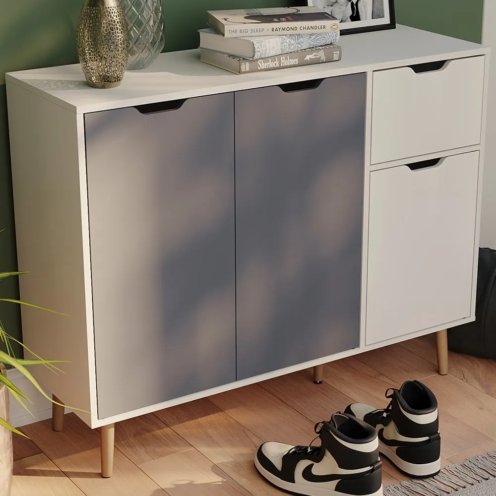 3 Door Single Drawer Sideboard - Grey, White