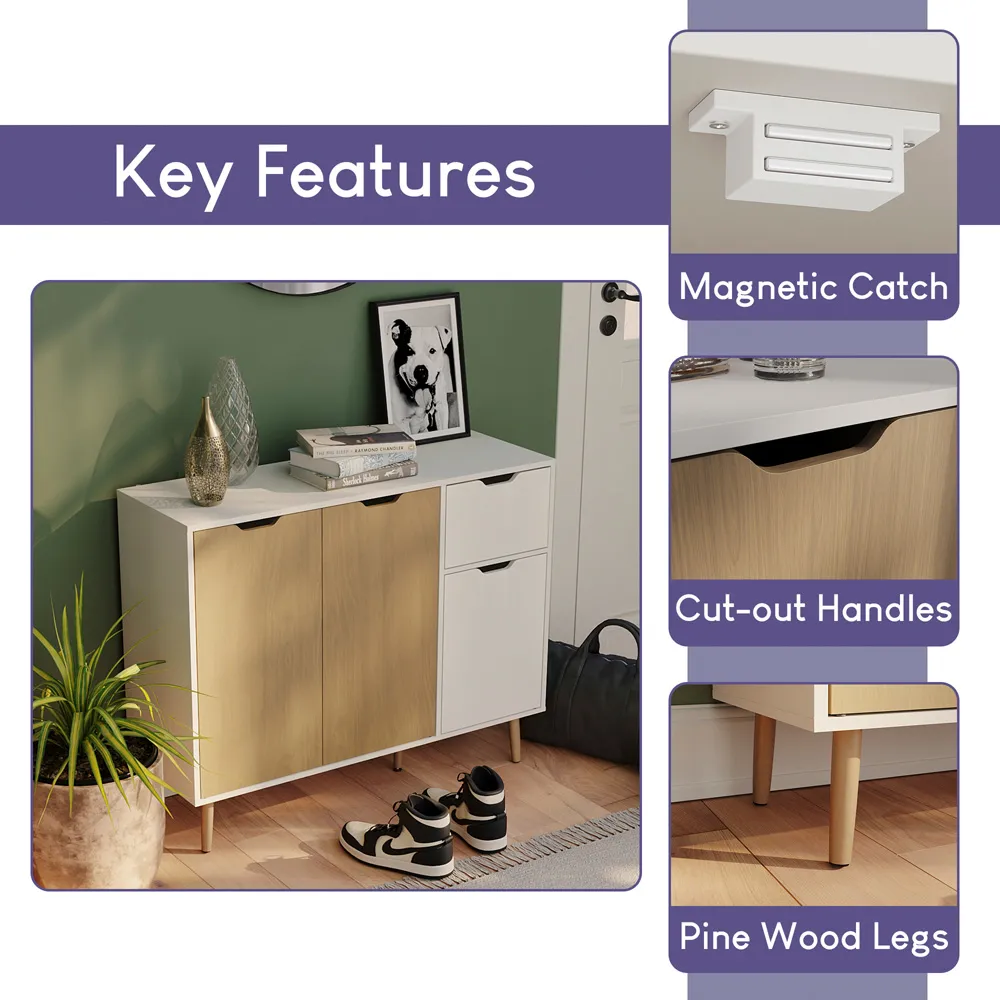 3 Door Single Drawer Sideboard - Oak, White