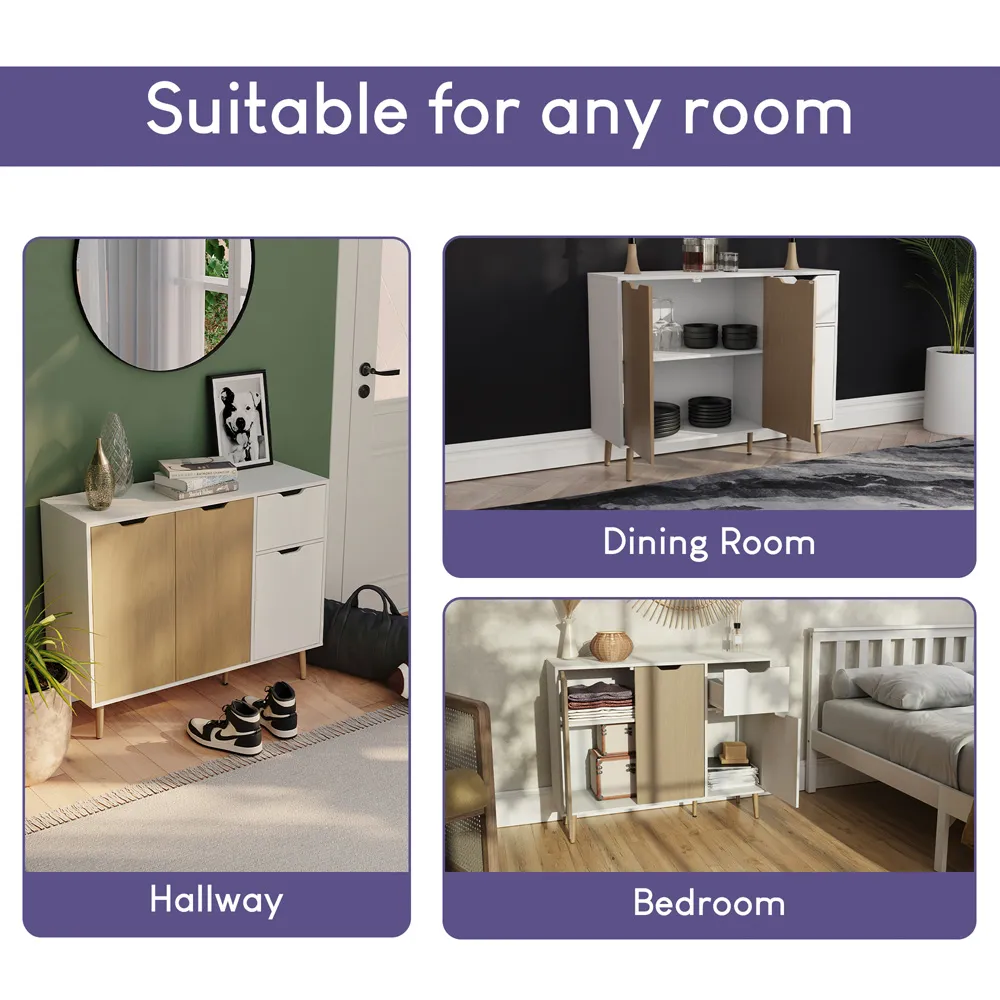 3 Door Single Drawer Sideboard - Oak, White