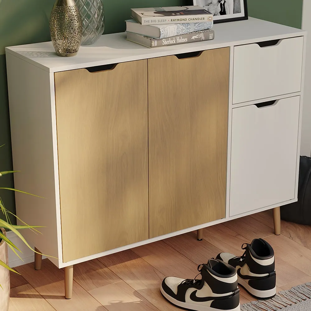 3 Door Single Drawer Sideboard - Oak, White