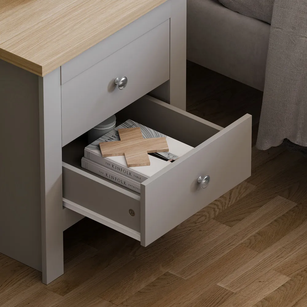 Arlington 2 Drawer Bedside Table - Grey