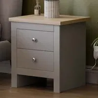 Arlington 2 Drawer Bedside Table - Grey