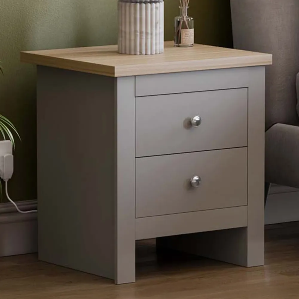 Arlington 2 Drawer Bedside Table - Grey