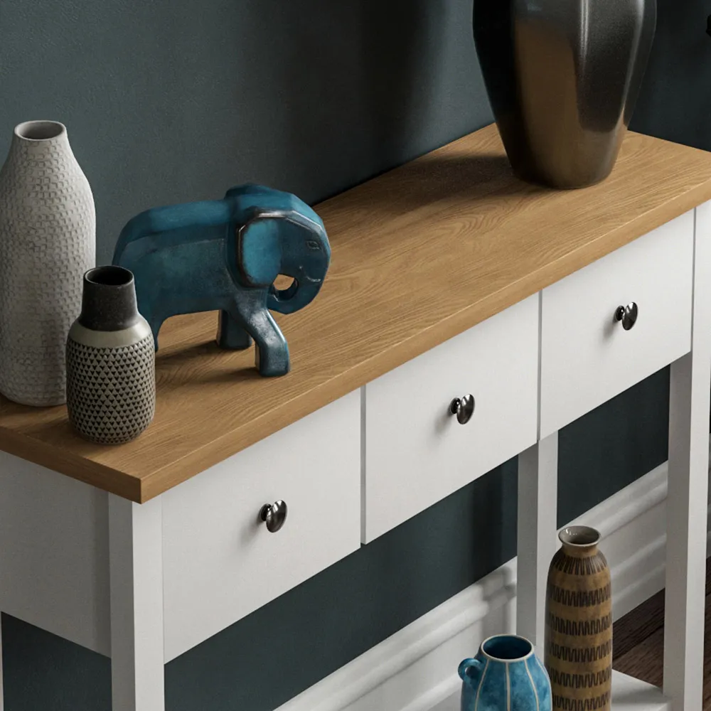 Arlington 3 Drawer Console Table - White, Oak