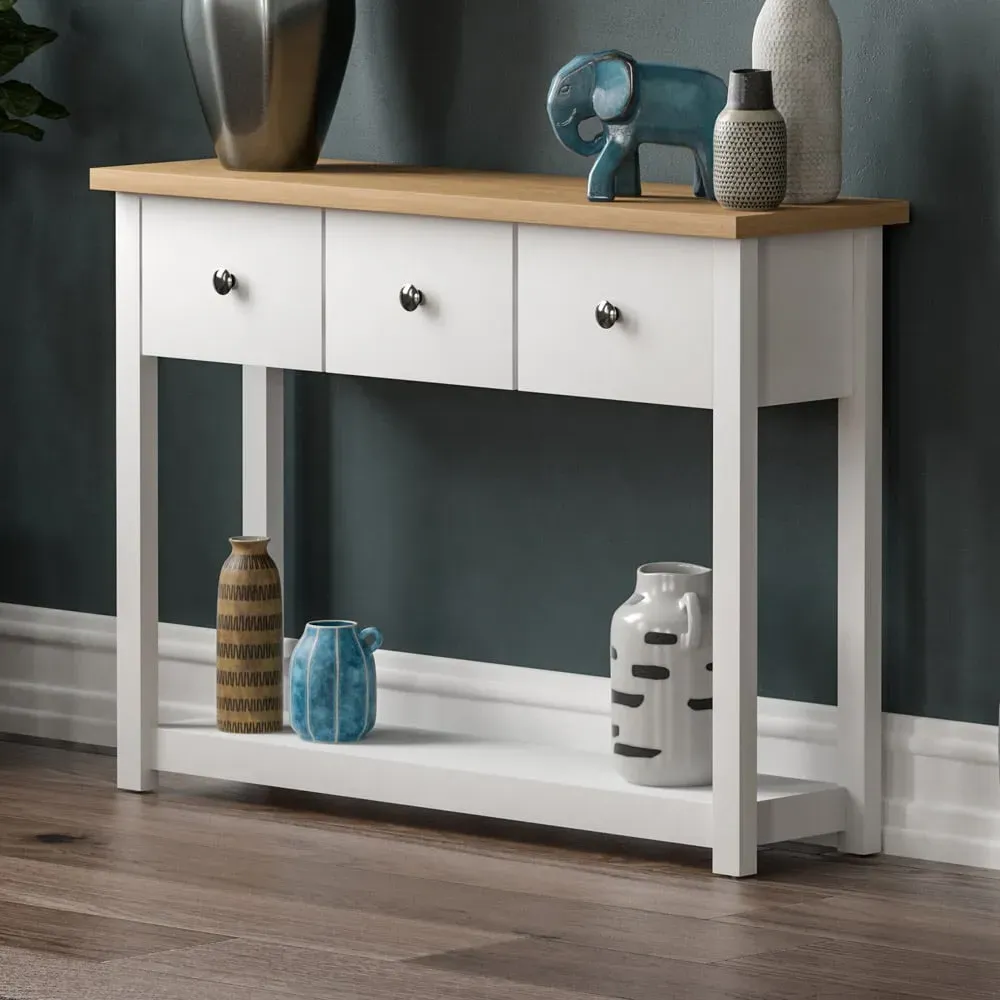 Arlington 3 Drawer Console Table - White, Oak
