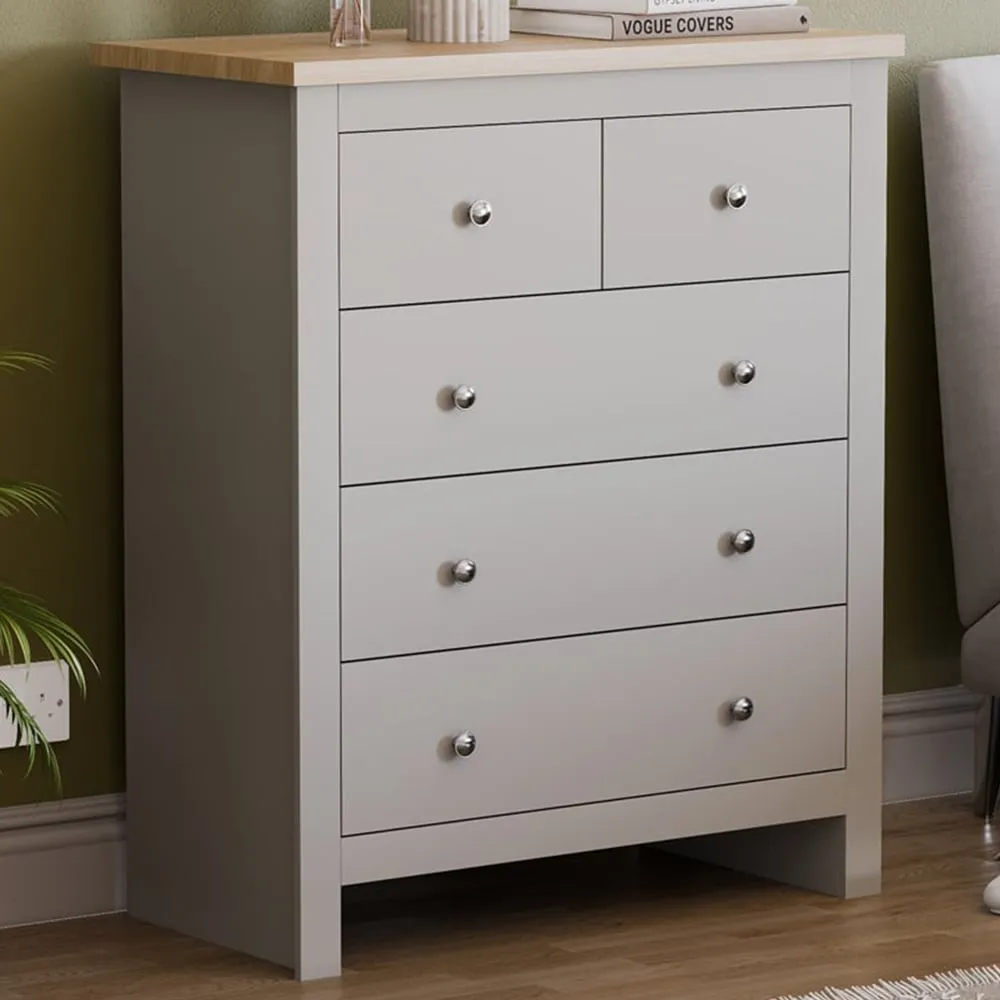 Arlington 5 Drawer Shaker Chest of Drawers - Grey