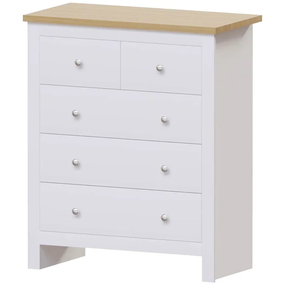 Arlington 5 Drawer Shaker Chest of Drawers - White