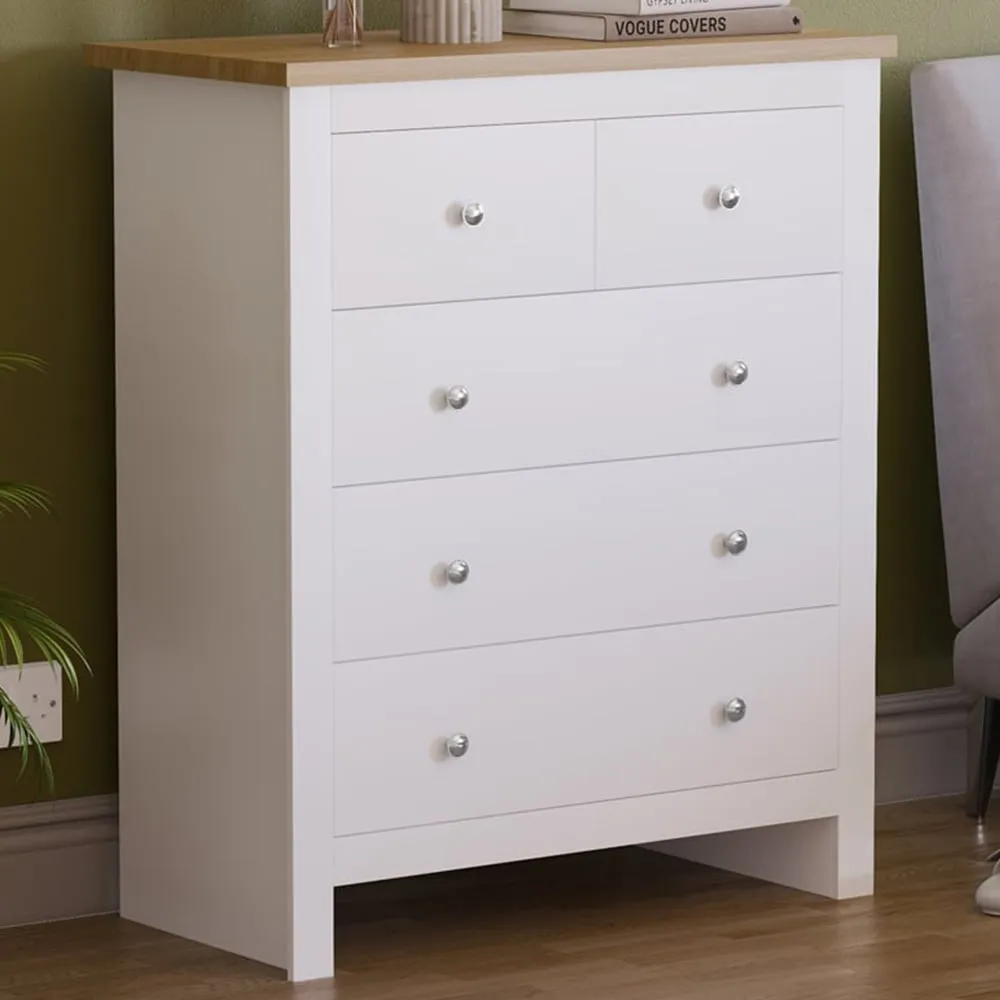 Arlington 5 Drawer Shaker Chest of Drawers - White