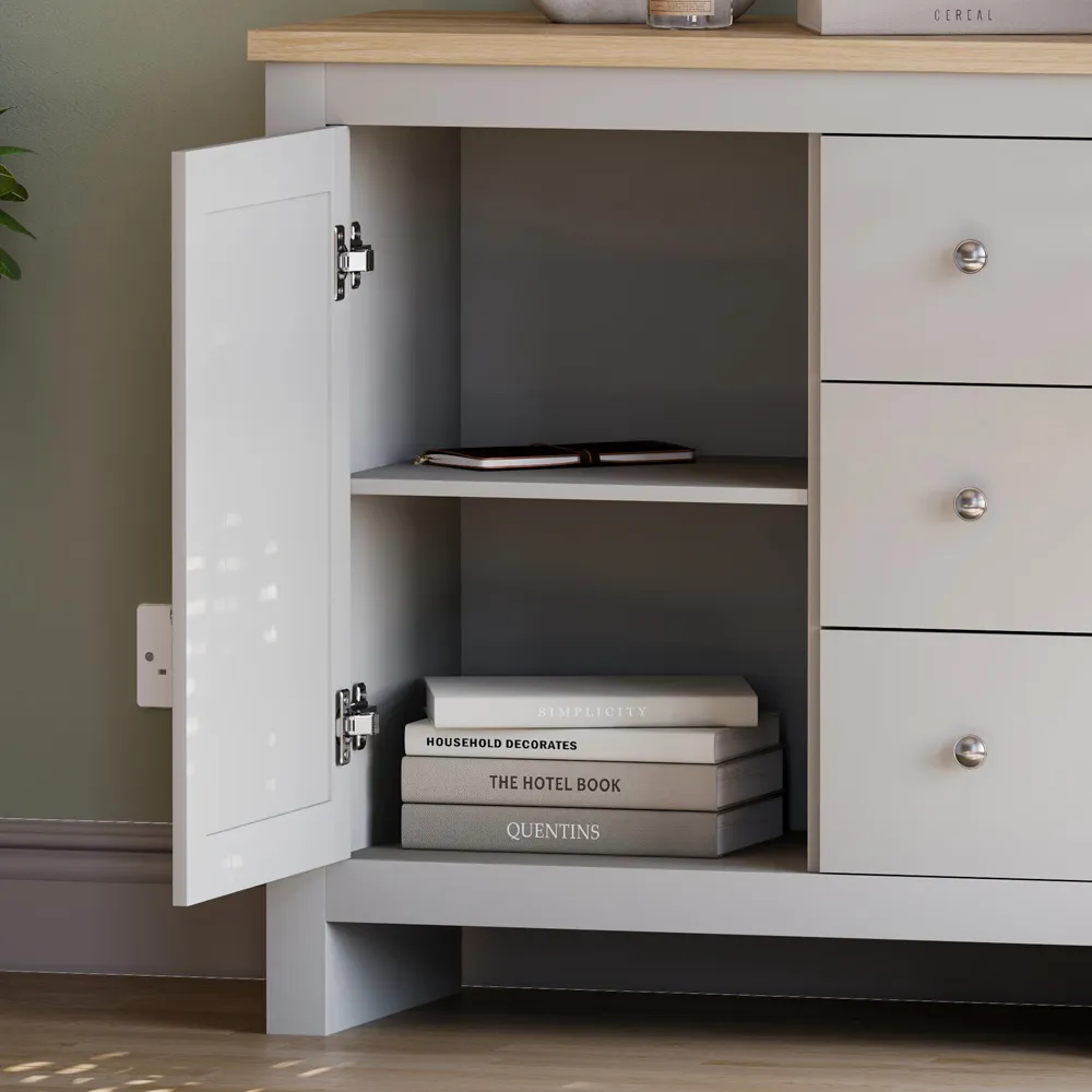 Arlington Single Door 3 Drawer Sideboard - Grey