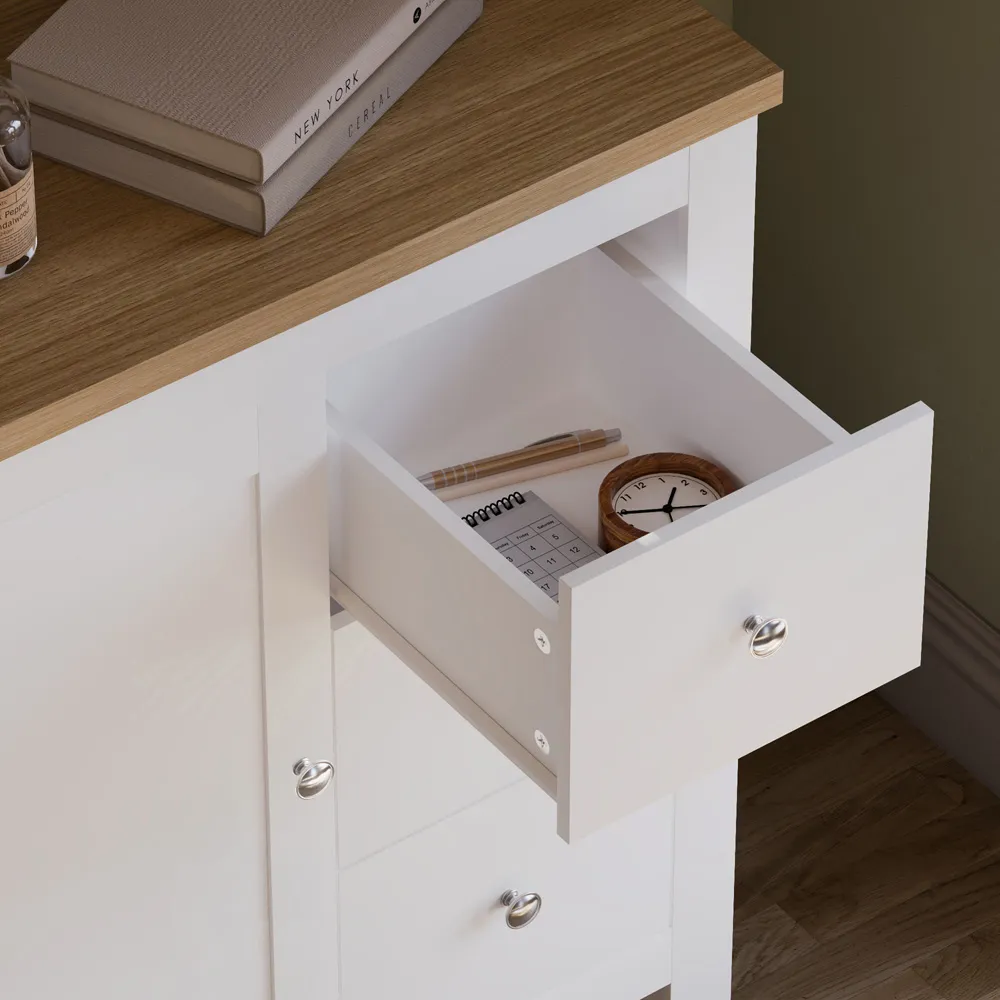 Arlington Single Door 3 Drawer Sideboard - White