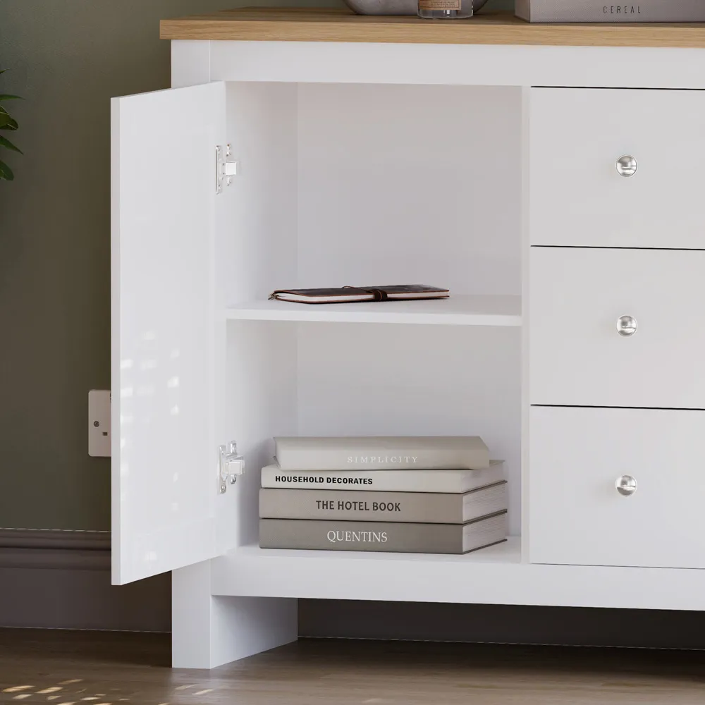 Arlington Single Door 3 Drawer Sideboard - White