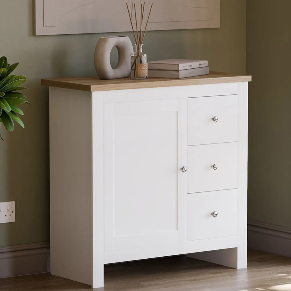 Arlington Single Door 3 Drawer Sideboard - White