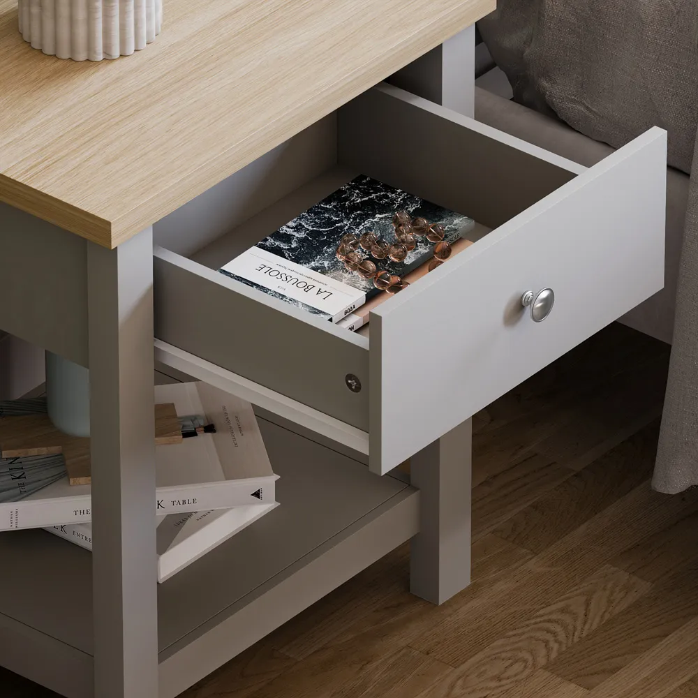 Arlington Single Drawer Bedside Table - Grey