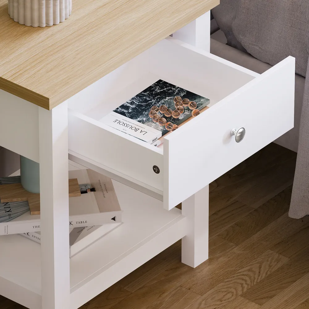 Arlington Single Drawer Bedside Table - White