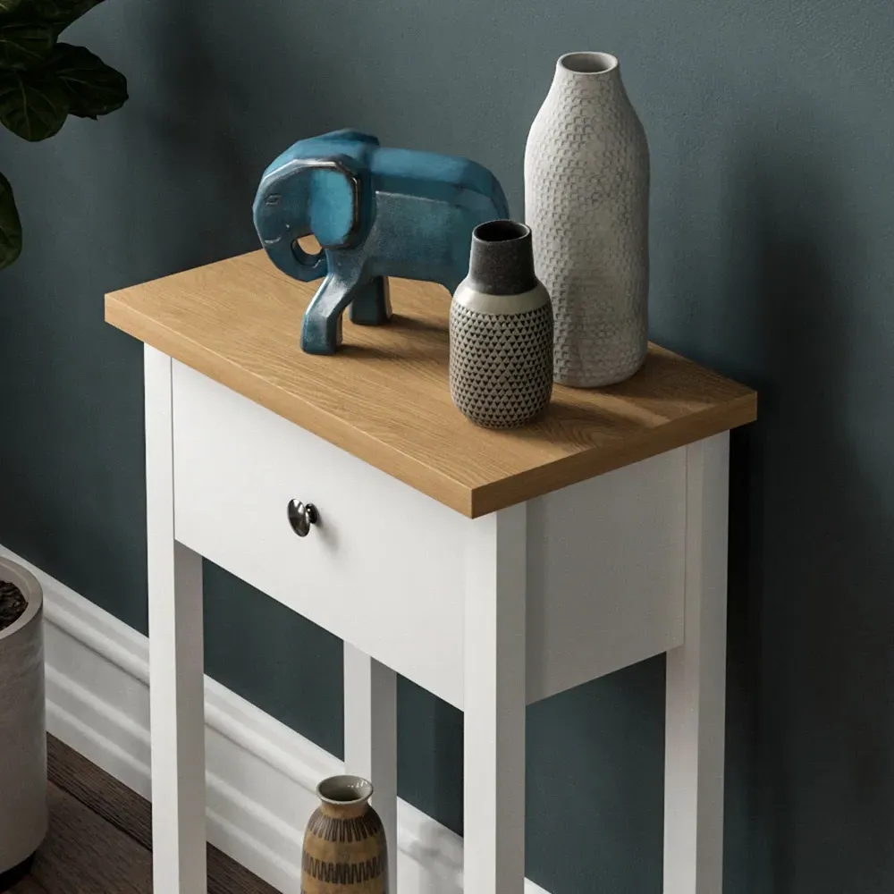 Arlington Single Drawer Console Table - White, Oak