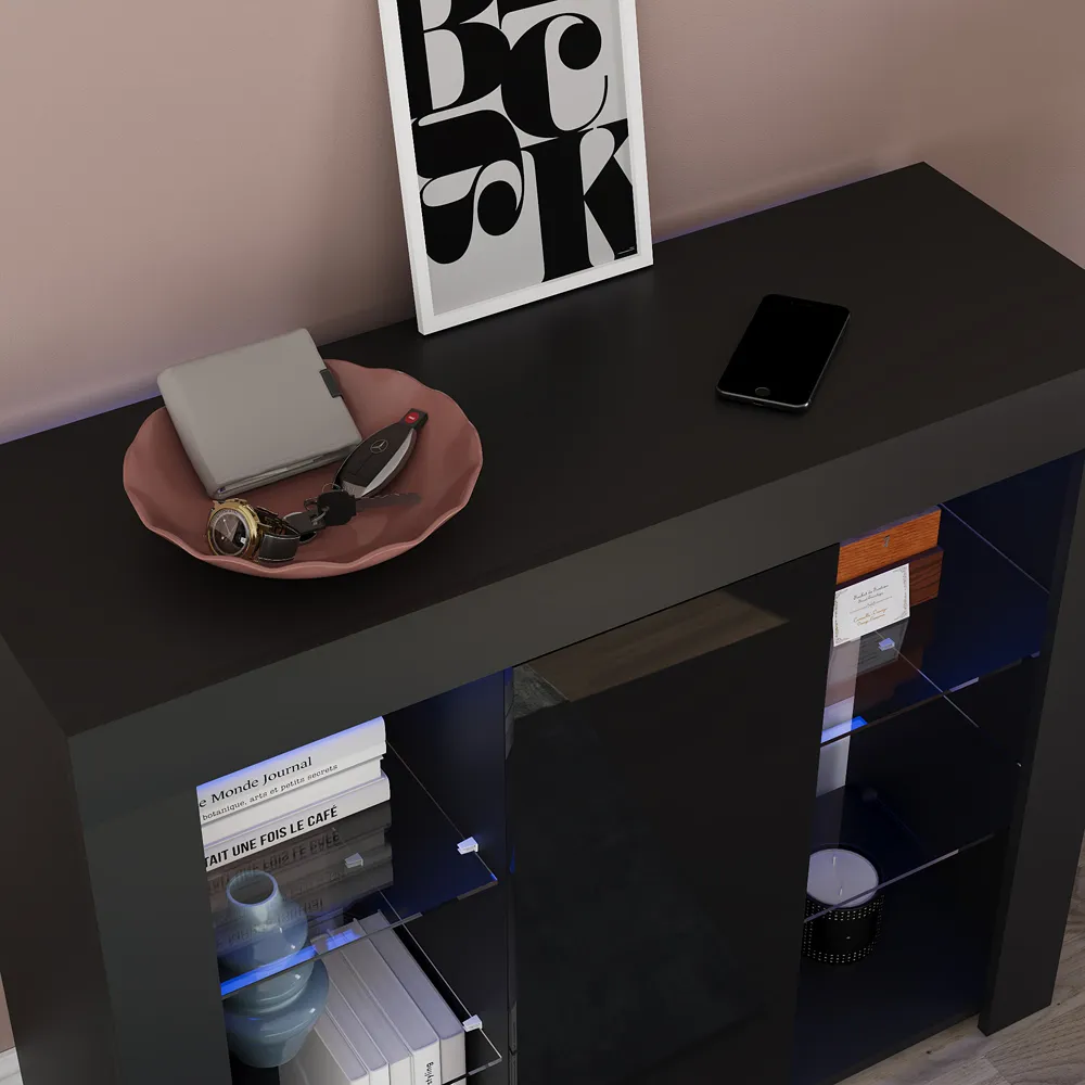 Azura Large Single Door Sideboard with LED - Black