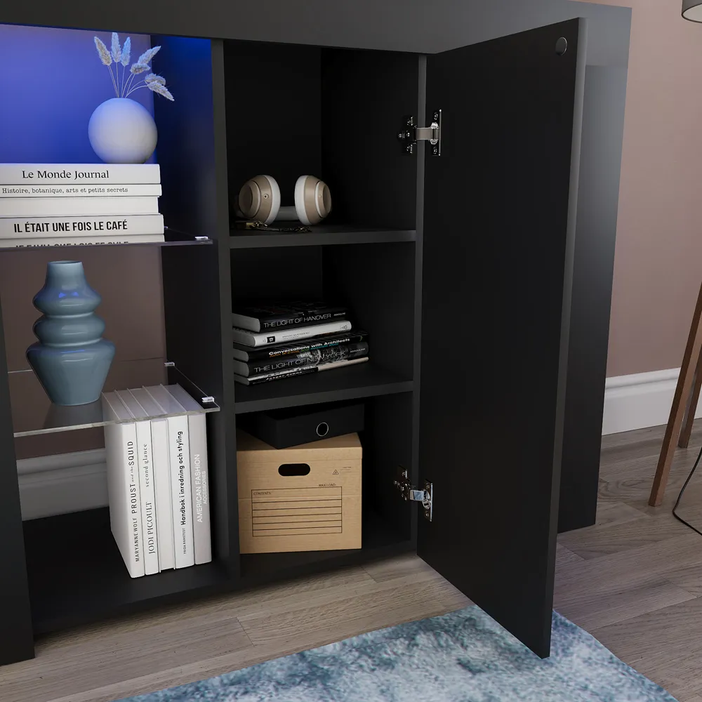Azura Large Single Door Sideboard with LED - Black