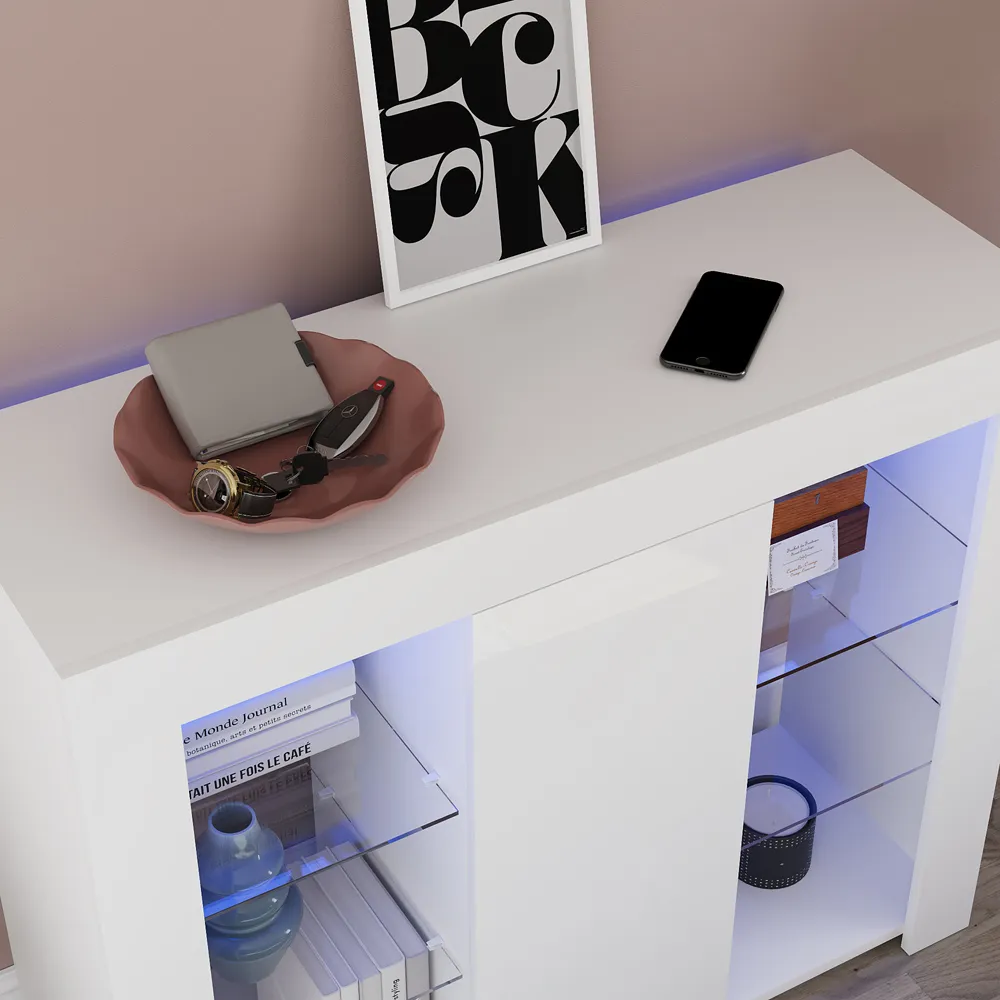 Azura Large Single Door Sideboard with LED - White