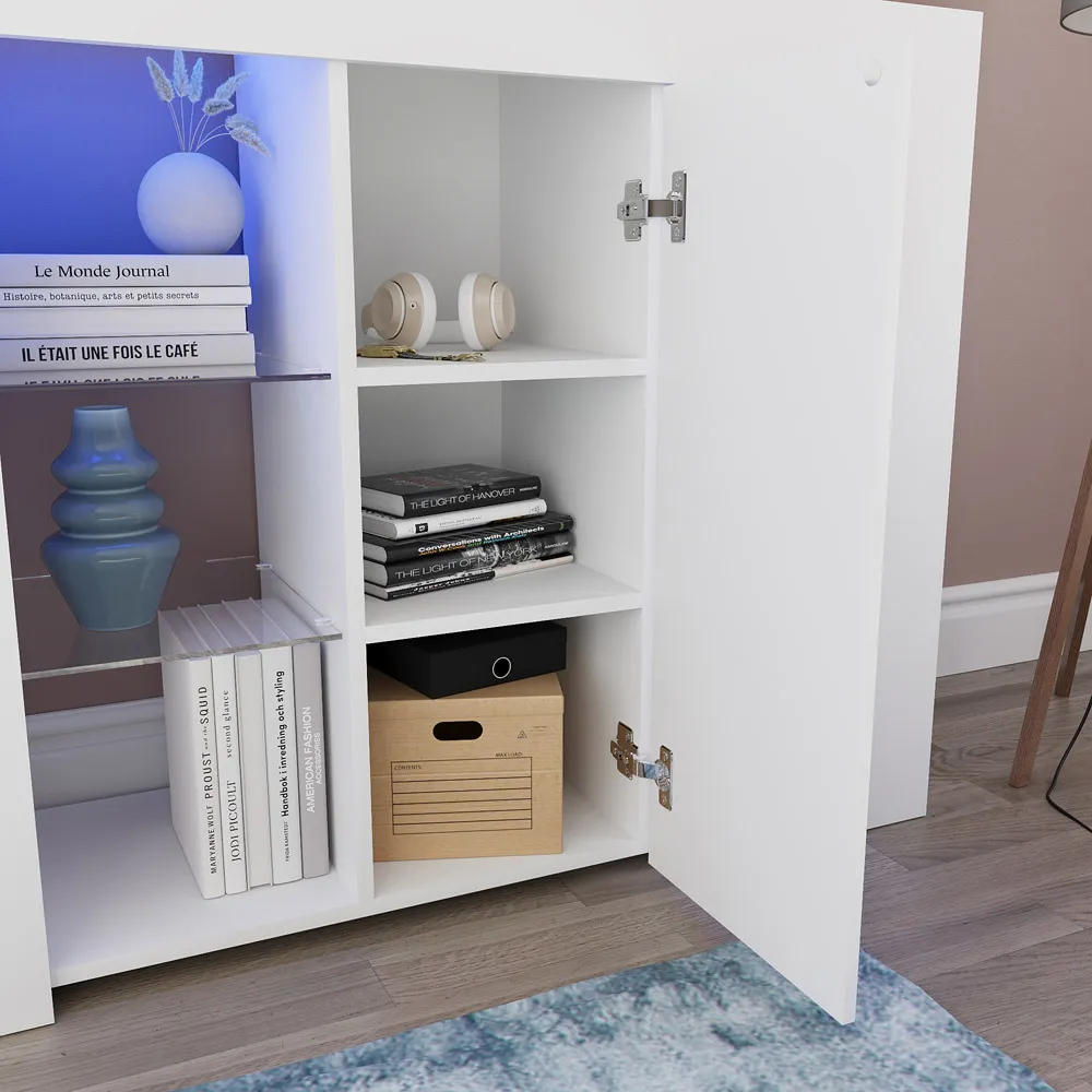 Azura Large Single Door Sideboard with LED - White