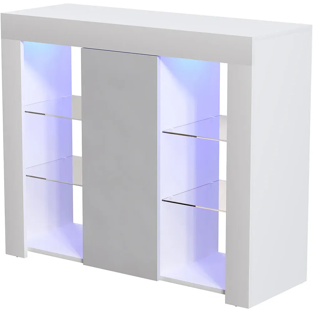 Azura Large Single Door Sideboard with LED - White, Grey