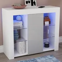 Azura Large Single Door Sideboard with LED - White, Grey