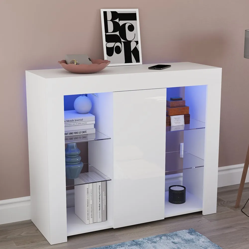 Azura Large Single Door Sideboard with LED - White