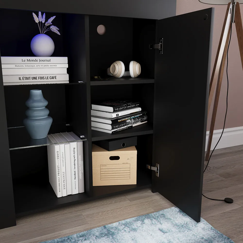 Azura Single Door Sideboard with LED - Black