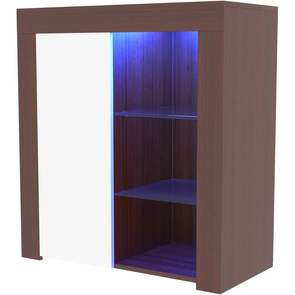 Azura Single Door Sideboard with LED - Walnut, White