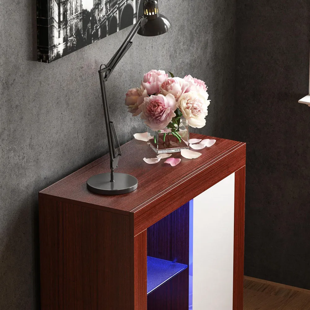 Azura Single Door Sideboard with LED - Walnut, White