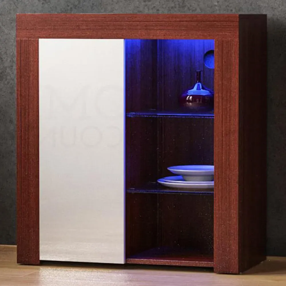 Azura Single Door Sideboard with LED - Walnut, White