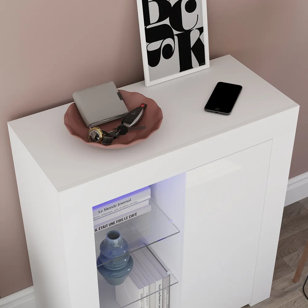 Azura Single Door Sideboard with LED - White