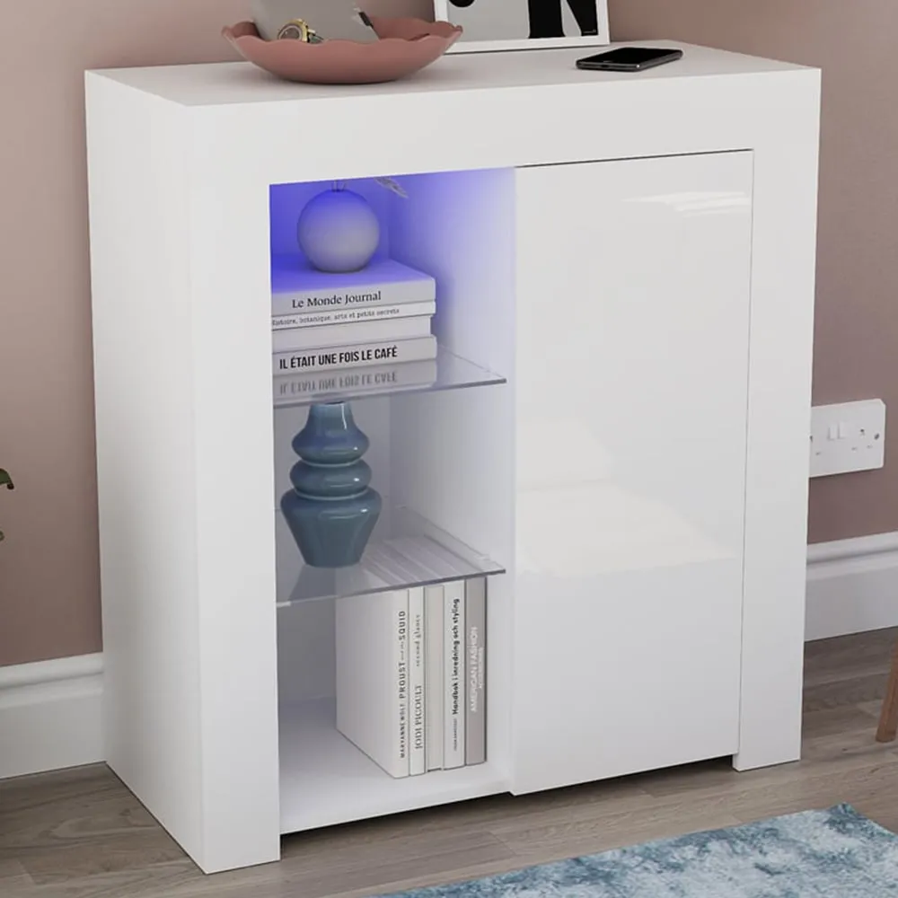 Azura Single Door Sideboard with LED - White