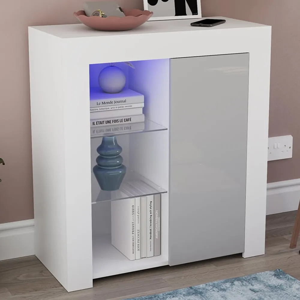 Azura Single Door Sideboard with LED - White