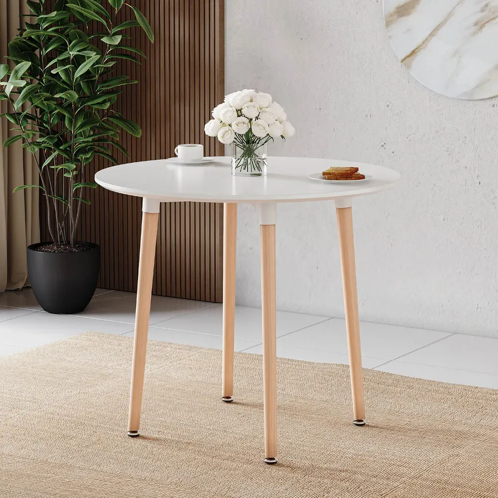 Batley 4 Seater Round Dining Table - White, MDF