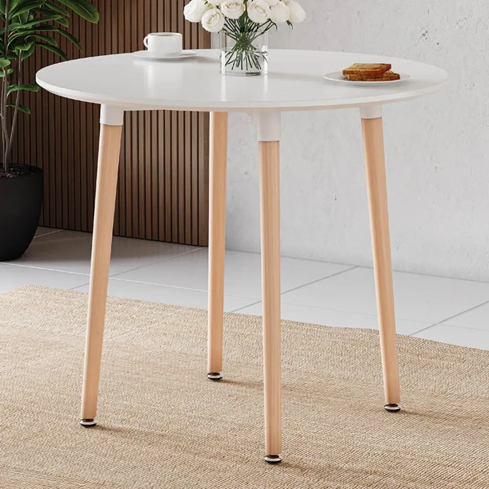 Batley 4 Seater Round Dining Table - White, MDF