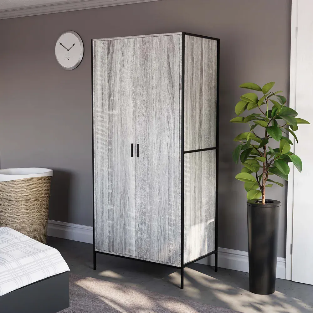 Brooklyn 2 Door Wardrobe with Hanging Rail - Grey
